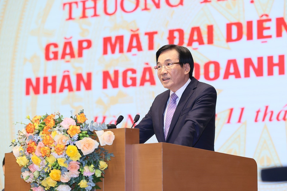 Bộ trưởng, Chủ nhiệm Văn phòng Chính phủ Trần Văn Sơn phát biểu. (Ảnh: Dương Giang/TTXVN)