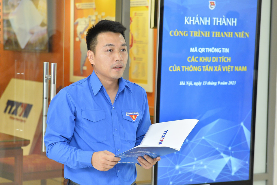 Bí thư Đoàn Thanh niên Thông tấn xã Việt Nam Lê Minh Đức phát biểu. (Ảnh: Minh Đức/TTXVN)