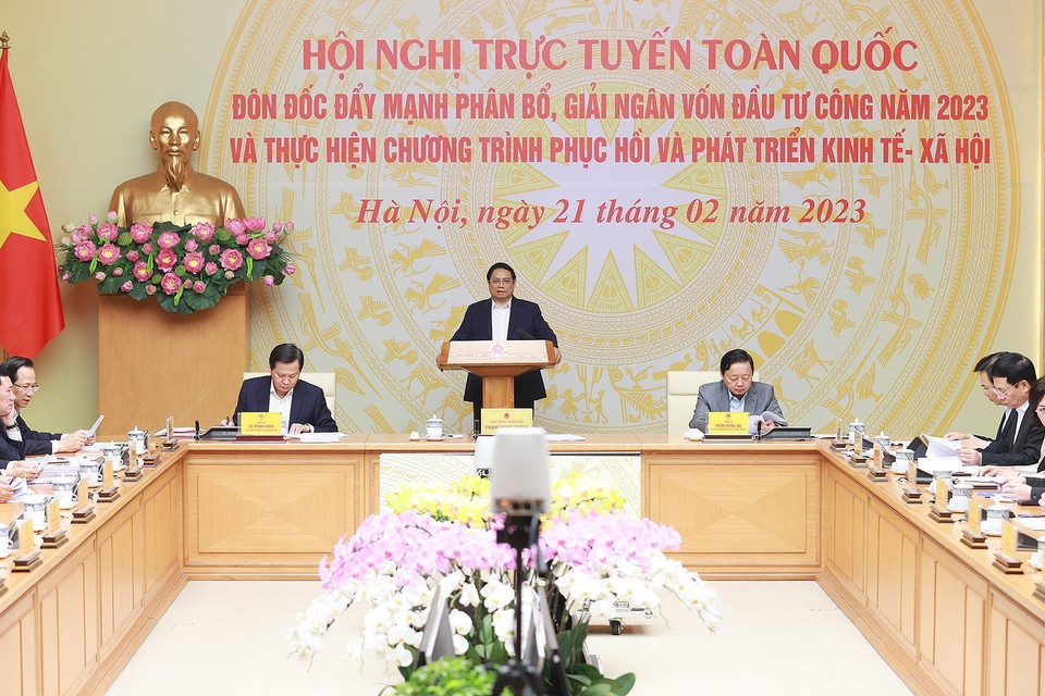 Thủ tướng Phạm Minh Chính chủ trì hội nghị. (Ảnh: Dương Giang/TTXVN)