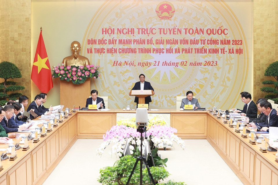 Hình ảnh Thủ tướng Phạm Minh Chính chủ trì hội nghị. (Ảnh: Dương Giang/TTXVN)