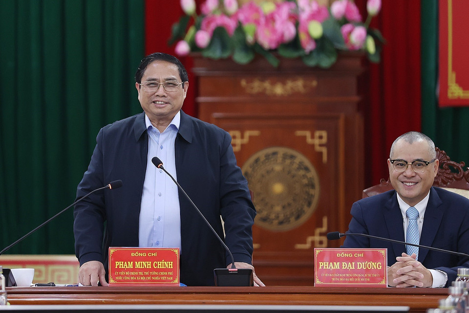 Thủ tướng Phạm Minh Chính phát biểu tại buổi làm việc với lãnh đạo chủ chốt tỉnh Phú Yên. (Ảnh: Dương Giang/TTXVN)