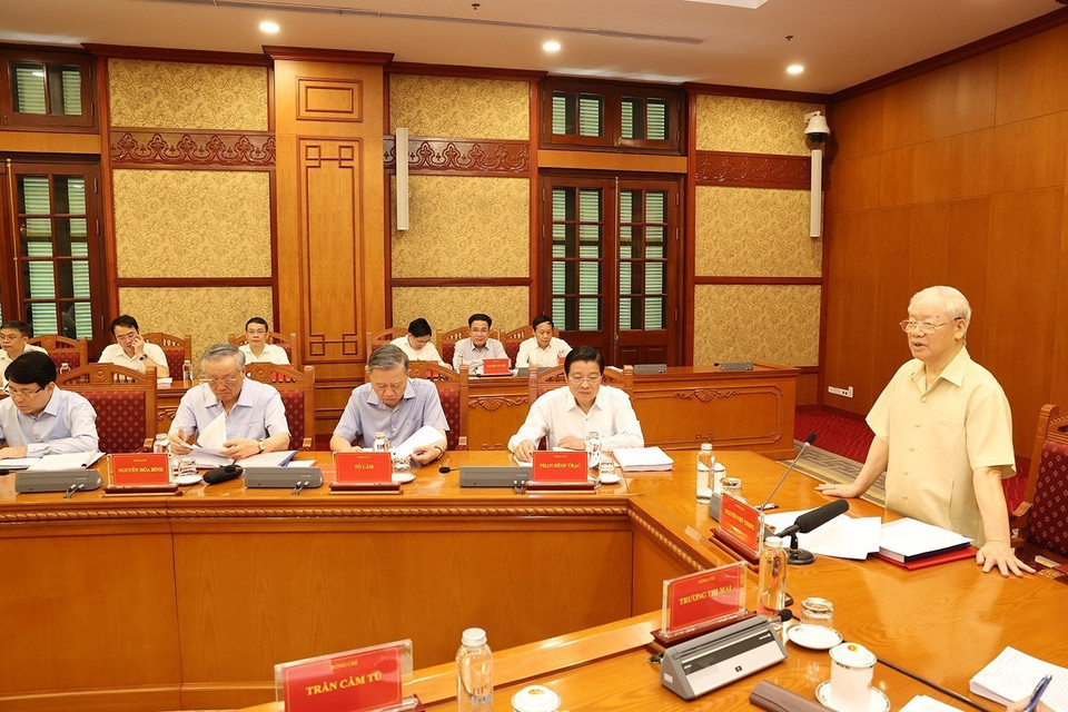 Phiên họp nhằm thảo luận, cho ý kiến về kết quả hoạt động của Ban Chỉ đạo 6 tháng đầu năm 2023 và nhìn lại công tác phòng, chống tham nhũng, tiêu cực từ đầu nhiệm kỳ Đại hội XIII của Đảng đến nay. (Ảnh: Trí Dũng/TTXVN)