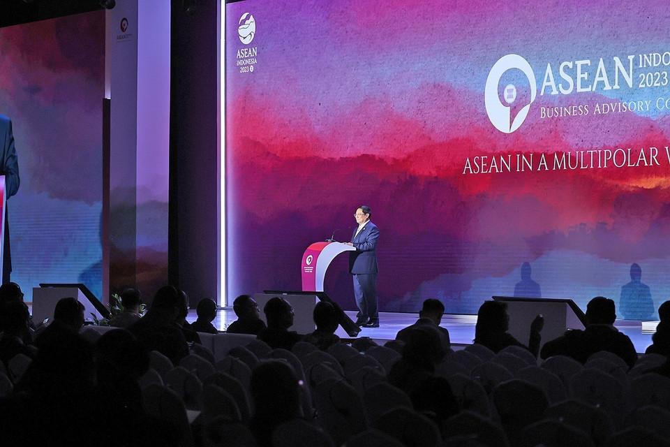 Thủ tướng Phạm Minh Chính phát biểu tại Hội nghị Thượng đỉnh Kinh doanh Đầu tư ASEAN (ASEAN BIS) năm 2023. (Ảnh: Dương Giang/TTXVN)