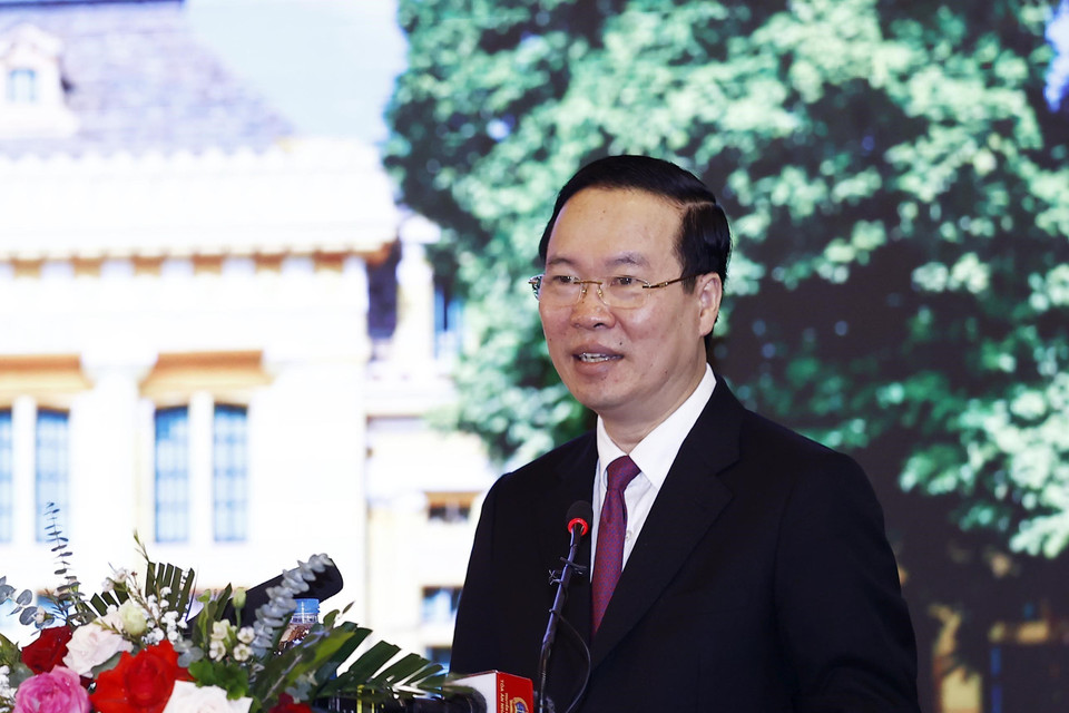 Chủ tịch nước Võ Văn Thưởng phát biểu chỉ đạo. (Ảnh: Thống Nhất/TTXVN)