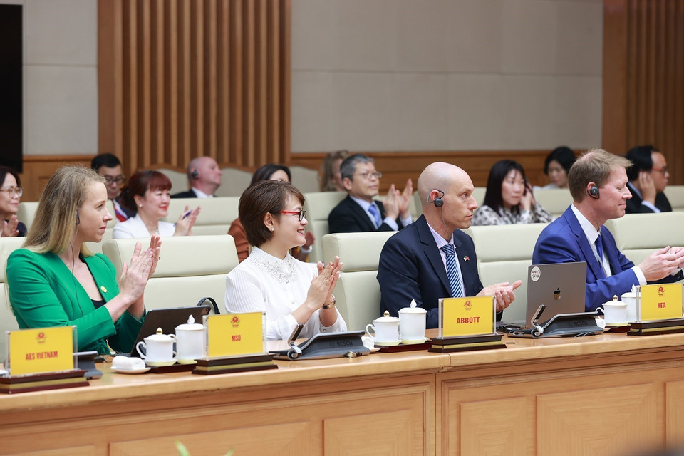 Đại diện các tập đoàn, doanh nghiệp hàng đầu của Hoa Kỳ tham dự buổi tiếp. (Ảnh: Dương Giang/TTXVN)