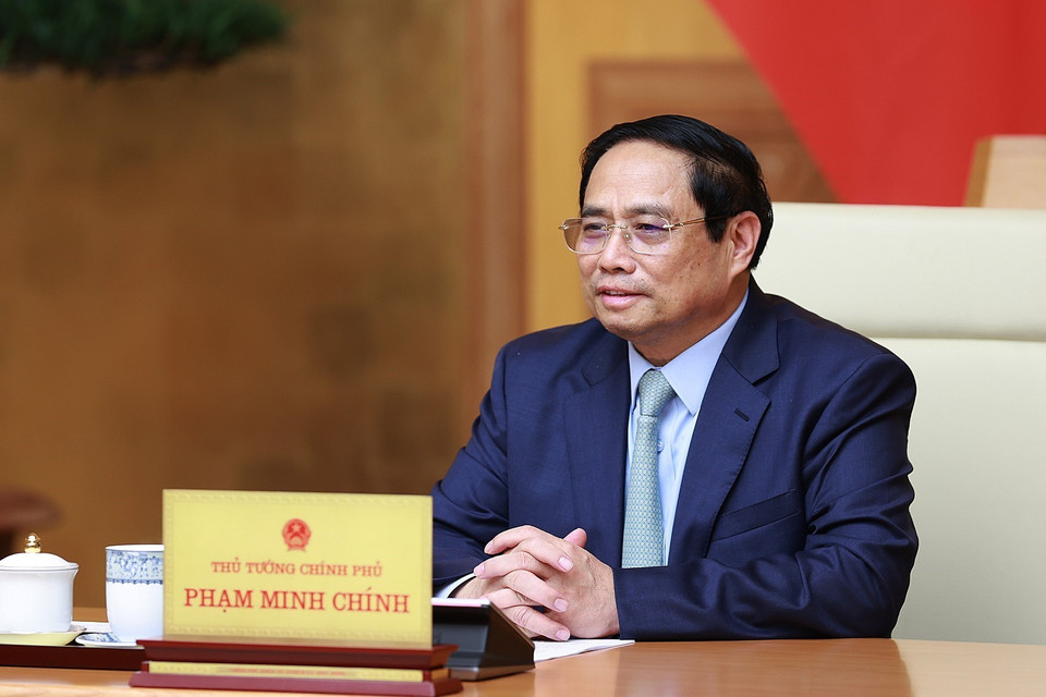 Thủ tướng Phạm Minh Chính phát biểu tại buổi tiếp. (Ảnh: Dương Giang/TTXVN)