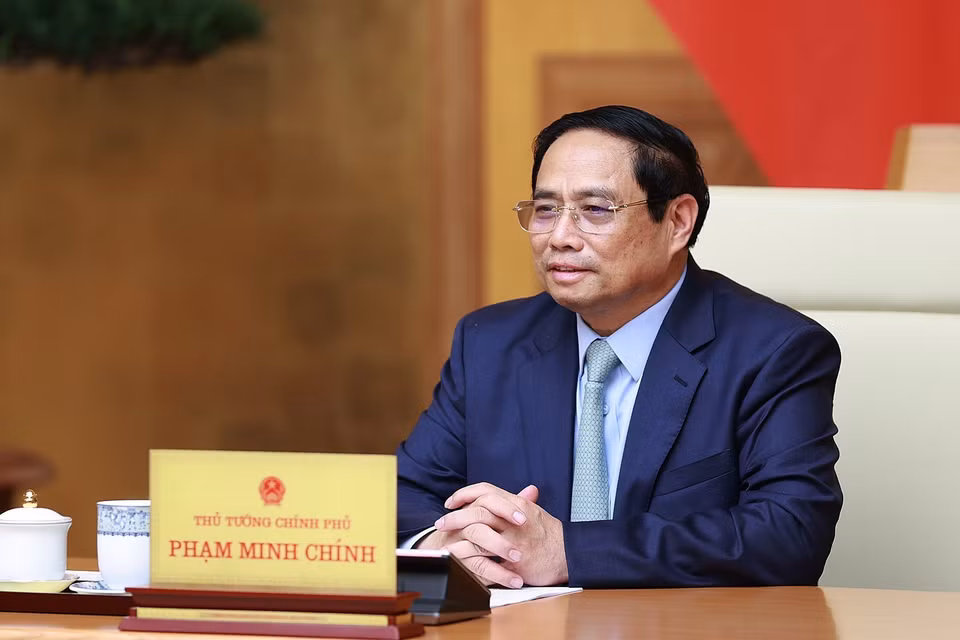 Thủ tướng Phạm Minh Chính phát biểu tại buổi tiếp. (Ảnh: Dương Giang/TTXVN)