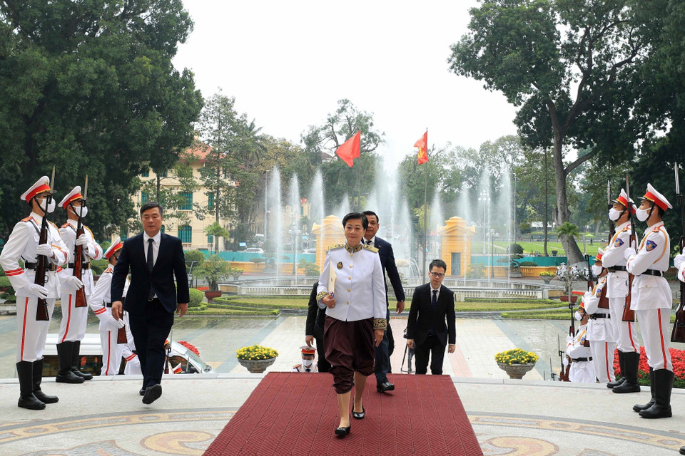 Đại sứ Vương quốc Campuchia Chea Kimtha đến trình Quốc thư. (Ảnh: Thống Nhất/TTTXVN)