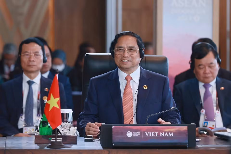 Thủ tướng Phạm Minh Chính phát biểu tại Phiên toàn thể Hội nghị Cấp cao ASEAN lần thứ 42. (Ảnh: Dương Giang/TTXVN)