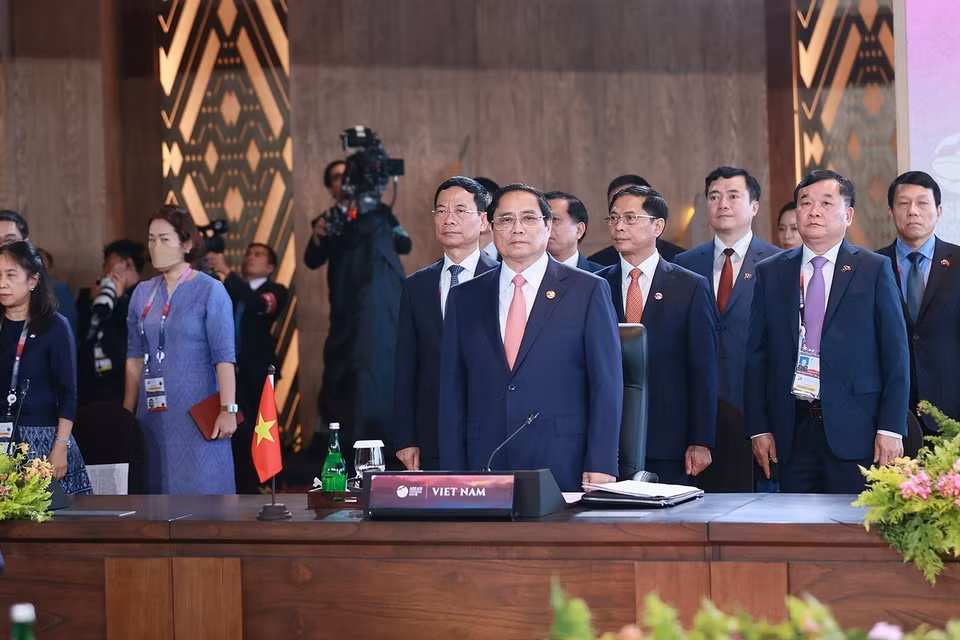 Sáng 10/5/2023, tại Labuan Bajo, Indonesia, Thủ tướng Phạm Minh Chính và Trưởng đoàn các nước ASEAN tham dự Lễ khai mạc và Phiên toàn thể Hội nghị Cấp cao Hiệp hội các quốc gia Đông Nam Á lần thứ 42. (Ảnh: Dương Giang/TTXVN)