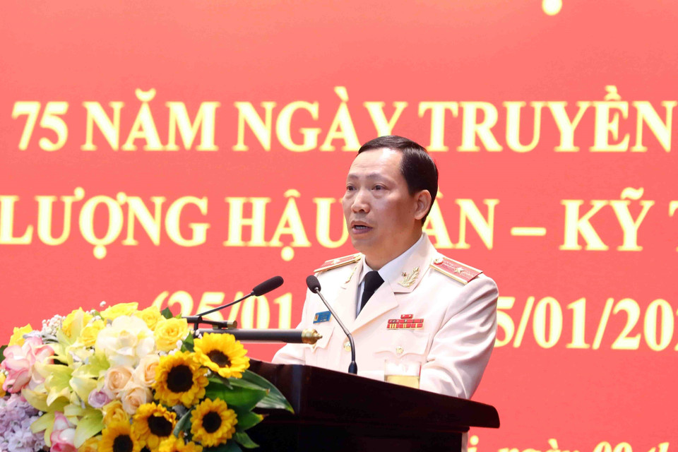 Thiếu tướng Lê Văn Tuyến, Thứ trưởng Bộ Công an phát biểu. (Ảnh: Phạm Kiên/TTXVN)