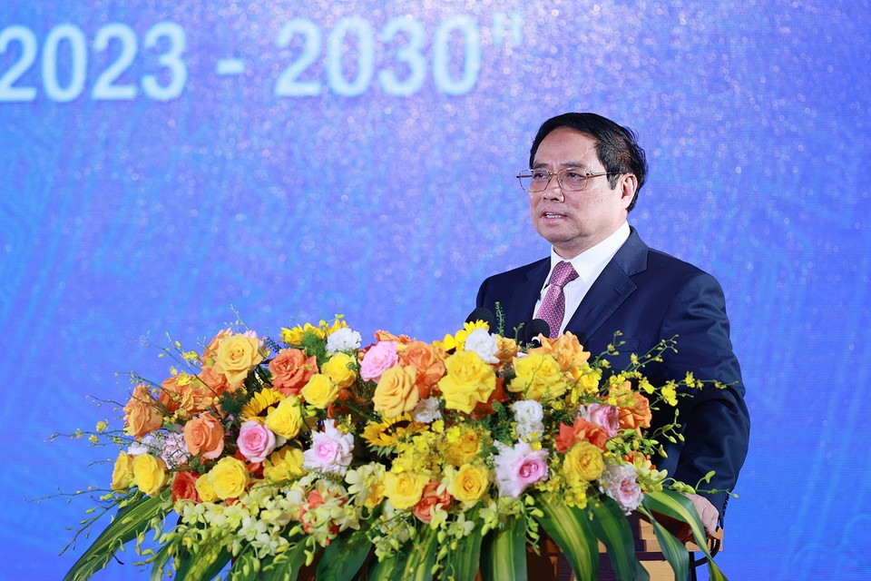 Hình ảnh Thủ tướng Phạm Minh Chính phát động phong trào cả nước thi đua xây dựng xã hội học tập, đẩy mạnh học tập suốt đời giai đoạn 2023-2030. (Ảnh: Dương Giang/TTXVN)