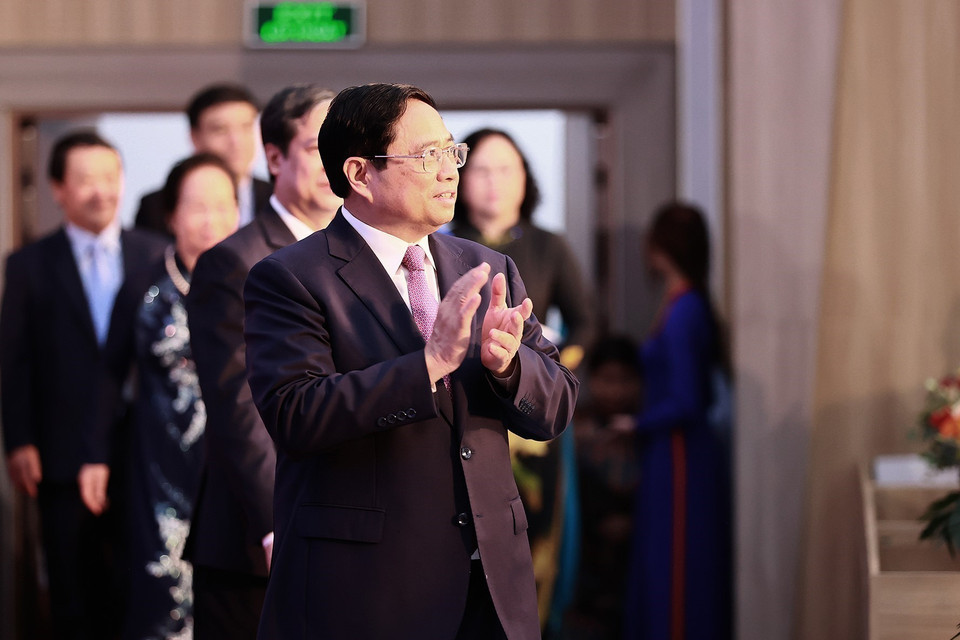 Sáng 10/6/2023, tại quận Hà Đông, thành phố Hà Nội, Thủ tướng Phạm Minh Chính dự lễ phát động phong trào cả nước thi đua xây dựng xã hội học tập, đẩy mạnh học tập suốt đời giai đoạn 2023-2030. (Ảnh: Dương Giang/TTXVN)