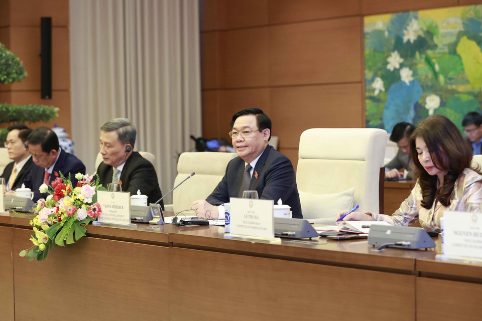 Chủ tịch Quốc hội Vương Đình Huệ tại buổi tiếp. (Ảnh: Doãn Tấn/TTXVN)