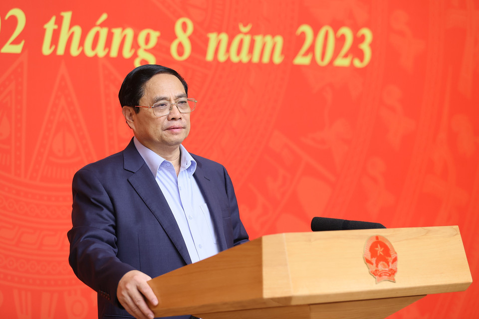 Thủ tướng Phạm Minh Chính phát biểu tại Phiên họp lần thứ nhất Ban Chỉ đạo tổng kết 10 năm thực hiện Nghị quyết 22 về Hội nhập Quốc tế. (Ảnh: Dương Giang/TTXVN)