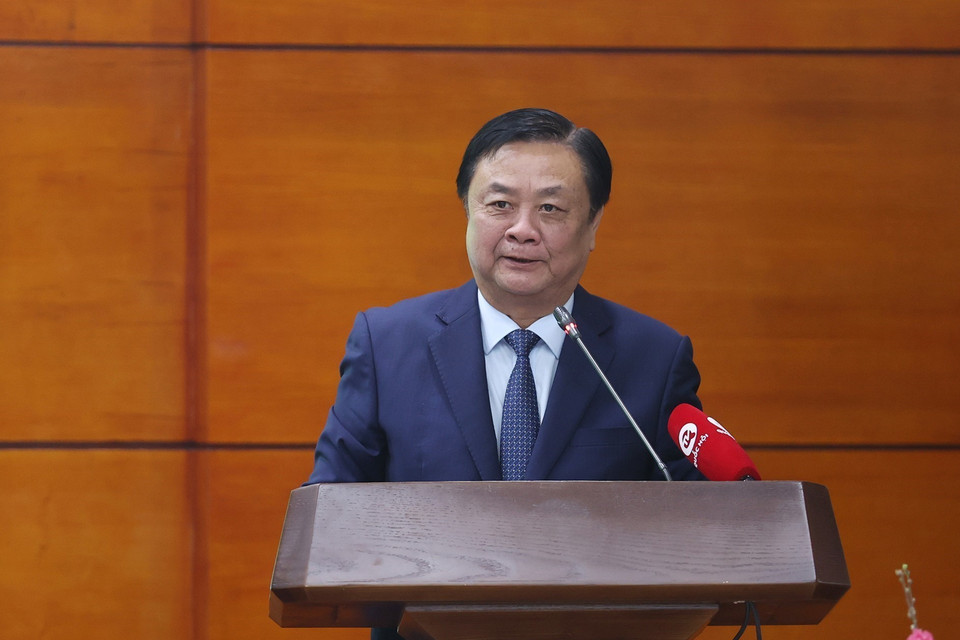 Bộ trưởng Bộ Nông nghiệp và Phát triển Nông thôn Lê Minh Hoan báo cáo tổng kết công tác năm 2022 và triển khai nhiệm vụ năm 2023. (Ảnh: Dương Giang/TTXVN) 