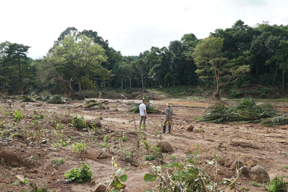 Hàng chục ha hoa màu, cây công nghiệp và cây lương thực của người dân hai bên bờ suối bị nước lũ cuốn trôi. (Ảnh: Hoài Nam/TTXVN)