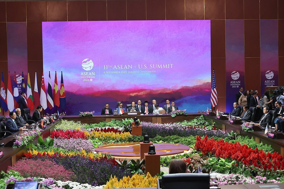 Chiều 6/9/2023, tại Jakarta, Indonesia, Thủ tướng Chính phủ Phạm Minh Chính đã dự Hội nghị Cấp cao ASEAN-Hoa Kỳ lần thứ 11. (Ảnh: Dương Giang/TTXVN)