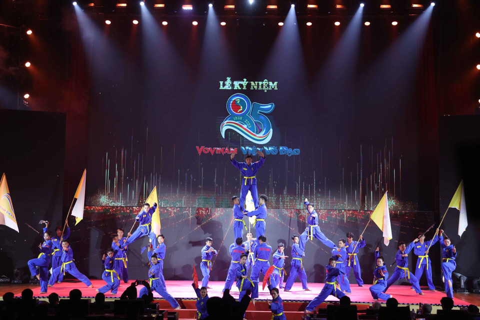 Màn biểu diễn của môn sinh Vovinam tại lễ kỷ niệm 85 năm thành lập Vovinam Việt võ đạo. (Ảnh: Thống Nhất/TTXVN)