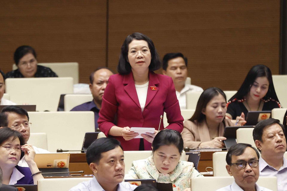 Đại biểu Quốc hội tỉnh Nam Định Mai Thị Phương Hoa đặt câu hỏi chất vấn. (Ảnh: Doãn Tấn/TTXVN)