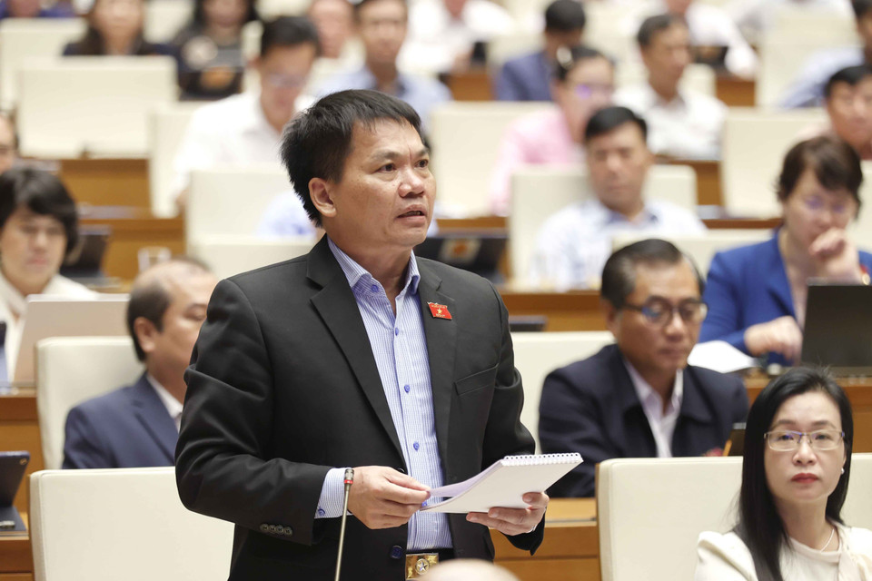 Đại biểu Quốc hội tỉnh Đắk Nông Dương Khắc Mai đặt câu hỏi chất vấn. (Ảnh: Doãn Tấn/TTXVN)