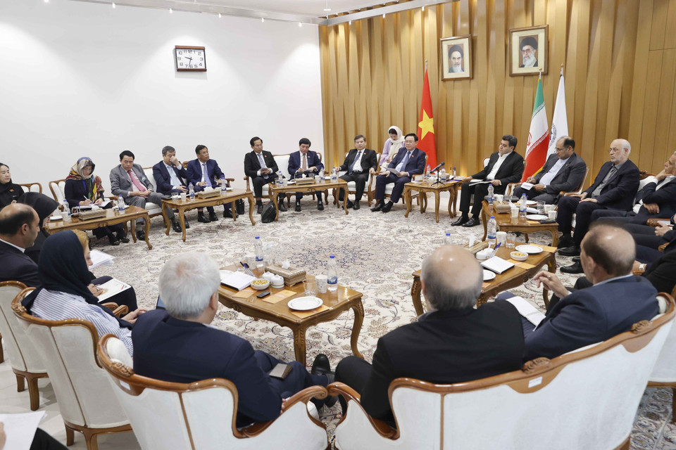 Quang cảnh buổi tiếp một số doanh nghiệp Iran của Chủ tịch Quốc hội Vương Đình Huệ. (Ảnh: Doãn Tấn/TTXVN) 