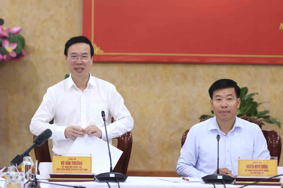 Chủ tịch nước Võ Văn Thưởng phát biểu chỉ đạo. (Ảnh: An Đăng/TTXVN)