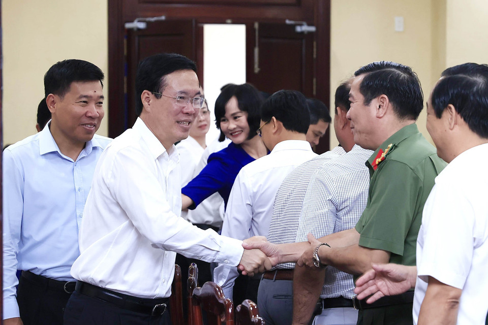 Chiều 27/9/2023, tại tỉnh Bình Phước, Chủ tịch nước Võ Văn Thưởng làm việc với Tỉnh ủy Bình Phước về Công tác Quốc phòng-An ninh, Đối ngoại và Cải cách Tư pháp. (Ảnh: An Đăng/TTXVN)