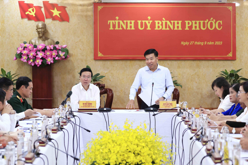 Bí thư Tỉnh ủy Bình Phước Nguyễn Mạnh Cường phát biểu. (Ảnh: An Đăng/TTXVN)