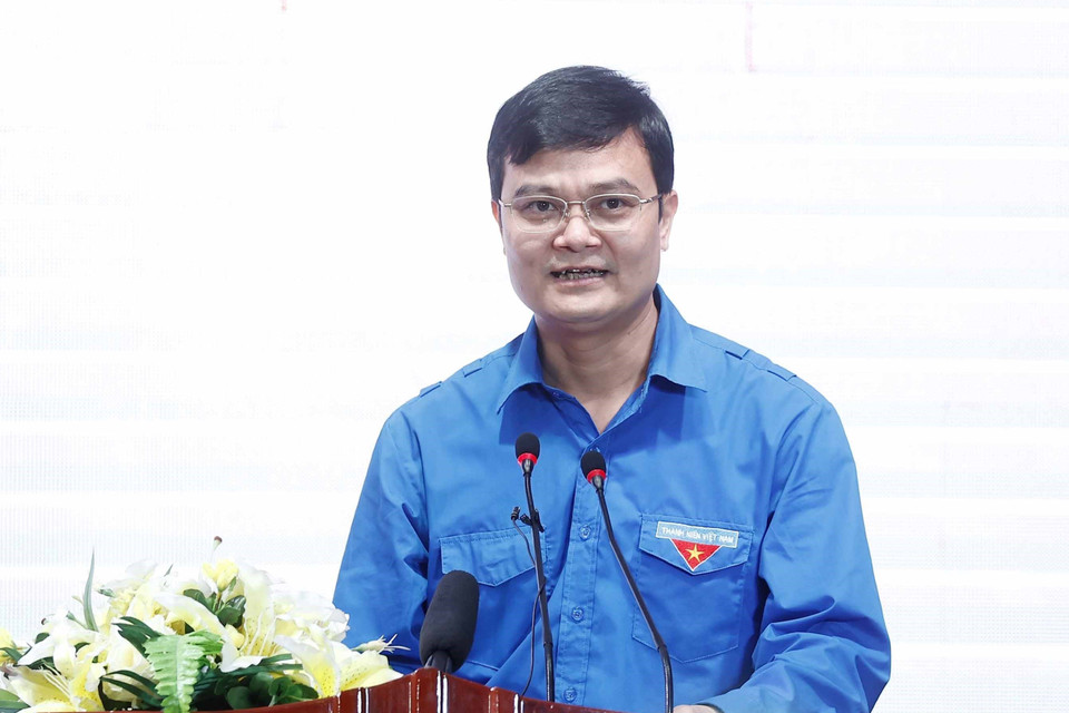 Đồng chí Bùi Quang Huy, Ủy viên dự khuyết Trung ương Đảng, Bí thư thứ nhất Trung ương Đoàn phát biểu. (Ảnh: Thống Nhất/TTXVN)