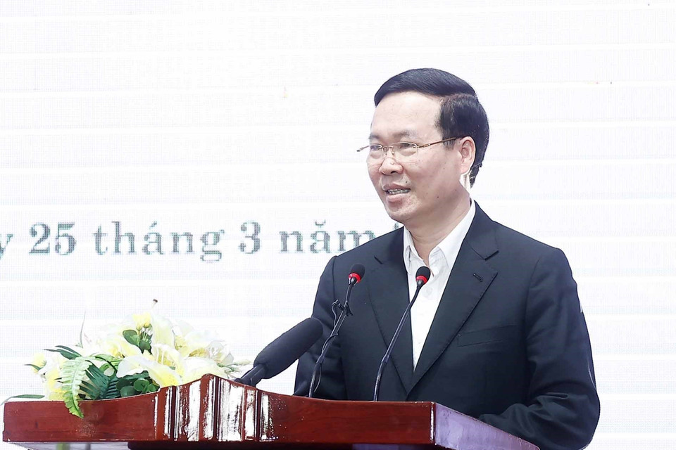 Chủ tịch nước Võ Văn Thưởng phát biểu tại buổi họp mặt. (Ảnh: Thống Nhất/TTXVN)