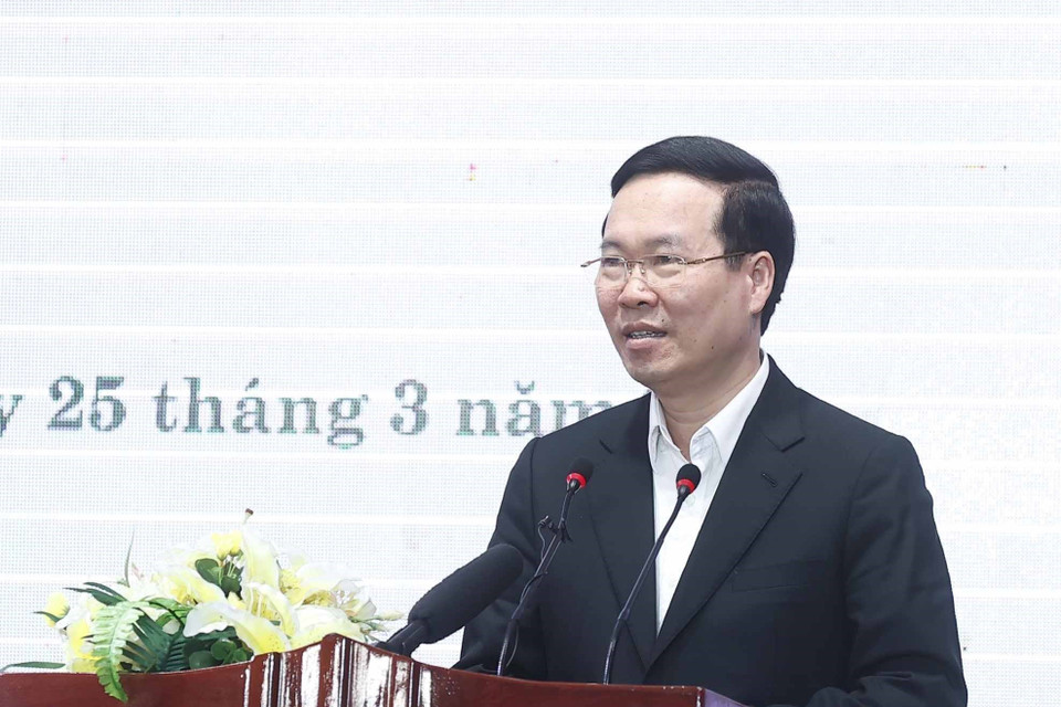 Chủ tịch nước Võ Văn Thưởng phát biểu tại buổi họp mặt. (Ảnh: Thống Nhất/TTXVN)