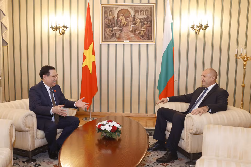 Chủ tịch Quốc hội Vương Đình Huệ hội kiến Tổng thống Bulgaria Rumen Radev. (Ảnh: Doãn Tấn/TTXVN)