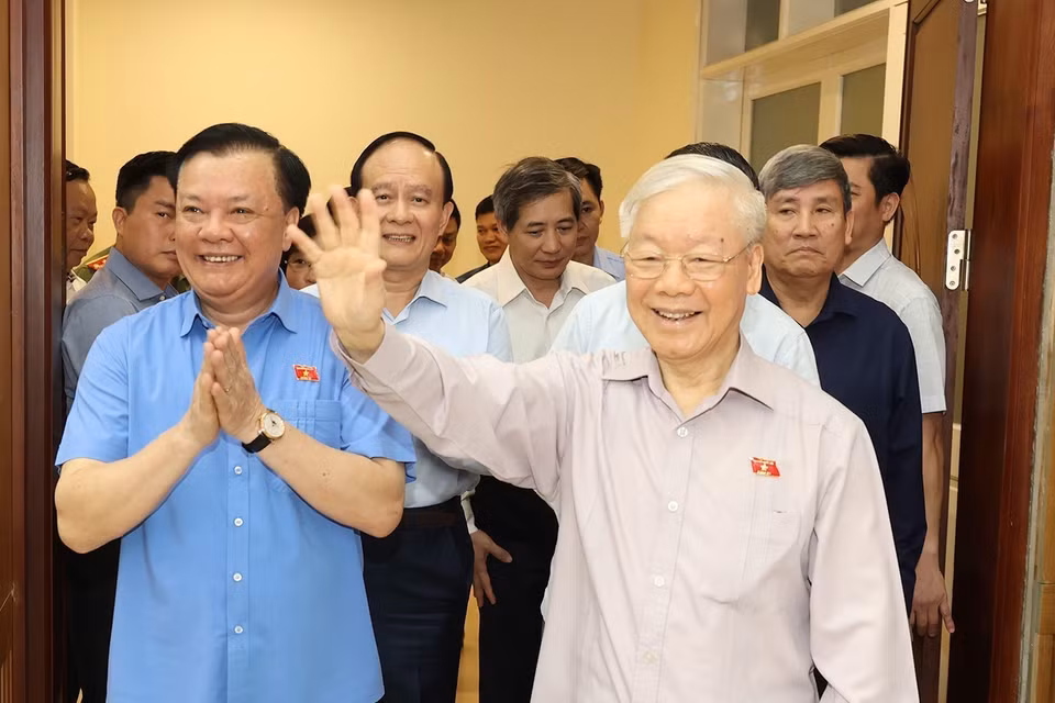 Sáng 13/5/2023, Tổng Bí thư Nguyễn Phú Trọng dự Hội nghị Đại biểu Quốc hội tiếp xúc cử tri quận Đống Đa, quận Ba Đình và quận Hai Bà Trưng trước kỳ họp thứ năm, Quốc hội khóa XV. (Ảnh: Trí Dũng/TTXVN)