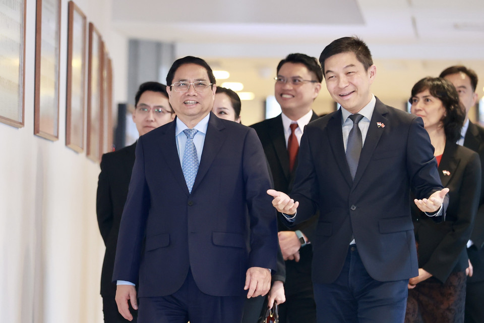 Tiếp tục chuyến thăm chính thức Cộng hòa Singapore, chiều 9/2, Thủ tướng Phạm Minh Chính đã hội kiến Chủ tịch Quốc hội Singapore Tan Chuan-Jin. (Ảnh: Dương Giang/TTXVN)