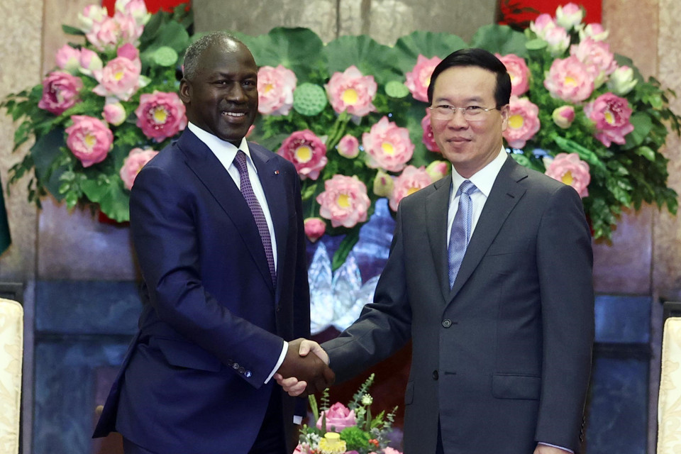  Chủ tịch nước Võ Văn Thưởng và Chủ tịch Quốc hội Bờ Biển Ngà (Côte d'Ivoire) Adama Bictogo. (Ảnh: Thống Nhất/TTXVN)