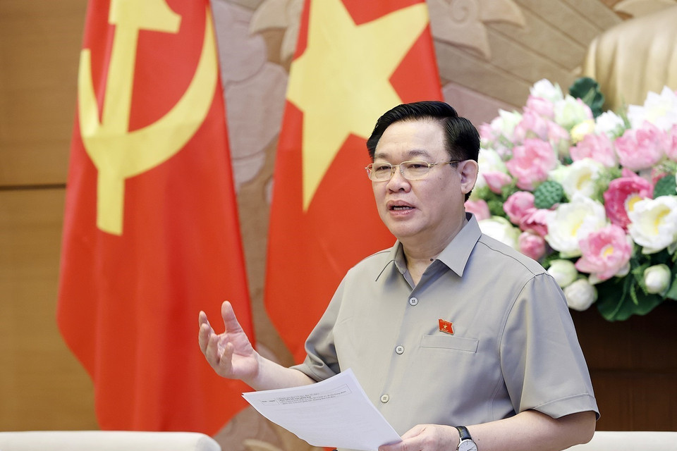 Hình ảnh Chủ tịch Quốc hội Vương Đình Huệ phát biểu. (Ảnh: Doãn Tấn/TTXVN)