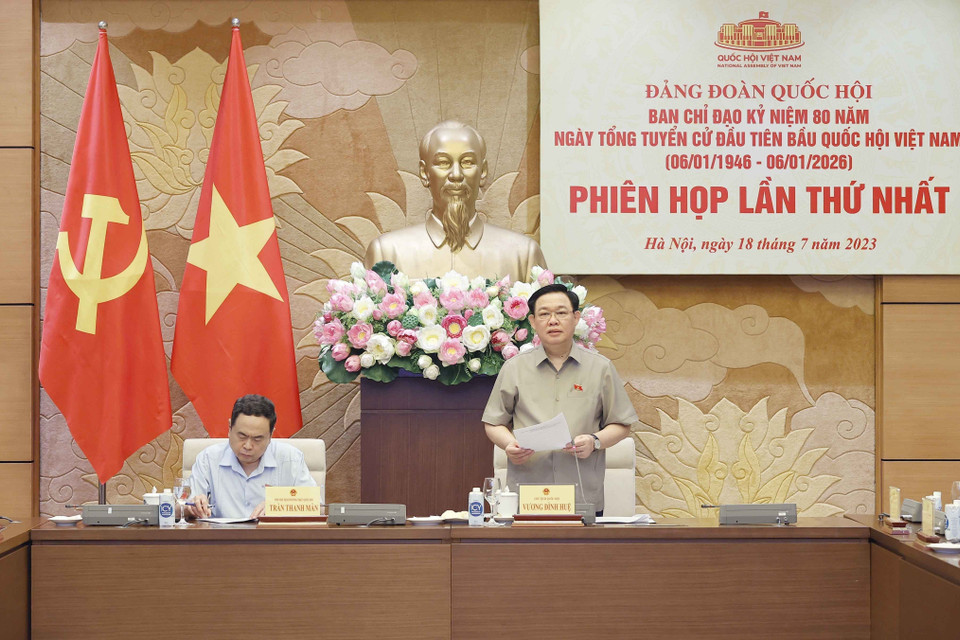 Chủ tịch Quốc hội Vương Đình Huệ phát biểu. (Ảnh: Doãn Tấn/TTXVN)