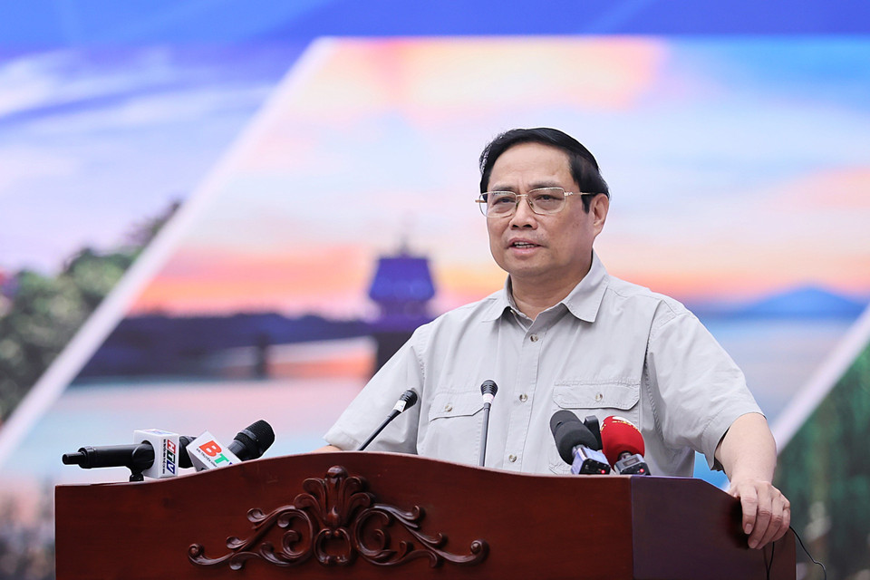 Hình ảnh Thủ tướng Phạm Minh Chính phát biểu chỉ đạo hội nghị. (Ảnh: Dương Giang/TTXVN)