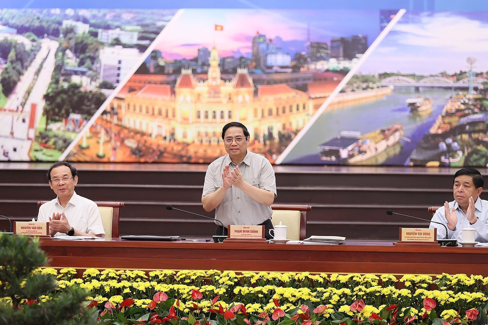 Thủ tướng Phạm Minh Chính chủ trì Hội nghị Hội đồng Điều phối Vùng Đông Nam Bộ. (Ảnh: Dương Giang/TTXVN)