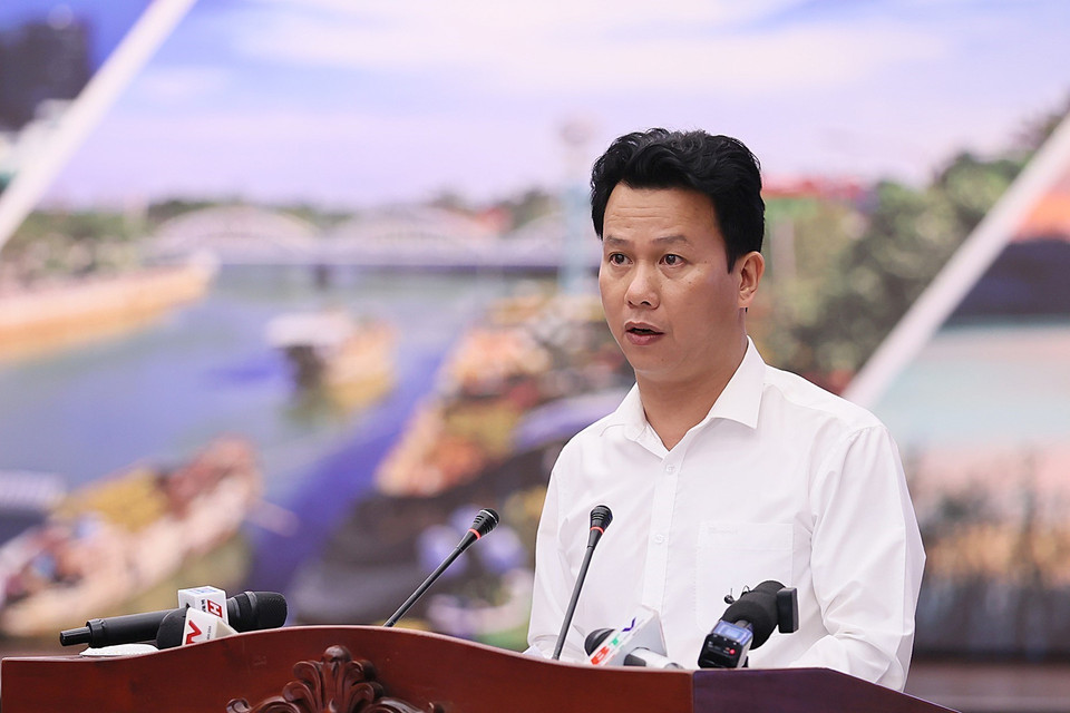 Bộ trưởng Bộ Tài nguyên và Môi trường Đặng Quốc Khánh tham luận tại hội nghị. (Ảnh: Dương Giang/TTXVN)