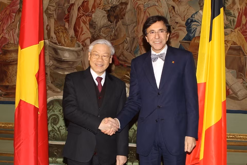 Thủ tướng Elio Di Rupo đón, hội đàm với Tổng Bí thư Nguyễn Phú Trọng thăm chính thức Vương quốc Bỉ (Brussels, 17/1/2013). (Ảnh: Trí Dũng/TTXVN)