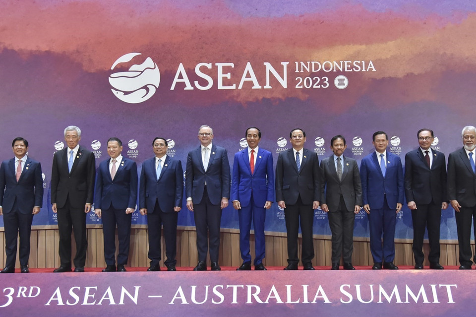 Thủ tướng Phạm Minh Chính và các Trưởng đoàn dự Hội nghị Cấp cao ASEAN-Australia lần thứ 3. (Ảnh: Dương Giang/TTXVN)