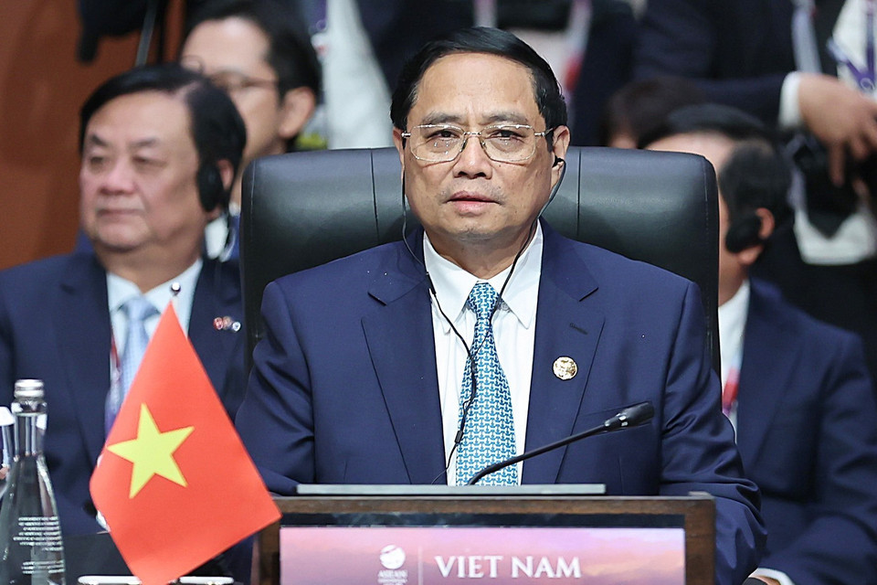 Chiều 7/9/2023, tại thủ đô Jakarta (Indonesia), Thủ tướng Phạm Minh Chính dự Hội nghị Cấp cao ASEAN-Liên hợp quốc lần thứ 13. (Ảnh: Dương Giang/TTXVN)