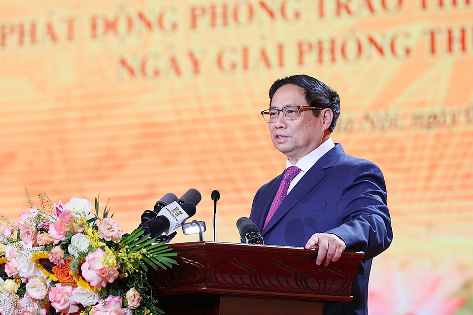 Thủ tướng Phạm Minh Chính phát biểu tại hội nghị. (Ảnh: Dương Giang/TTXVN)