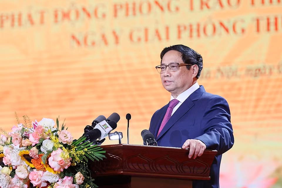 Thủ tướng Phạm Minh Chính phát biểu tại hội nghị. (Ảnh: Dương Giang/TTXVN)