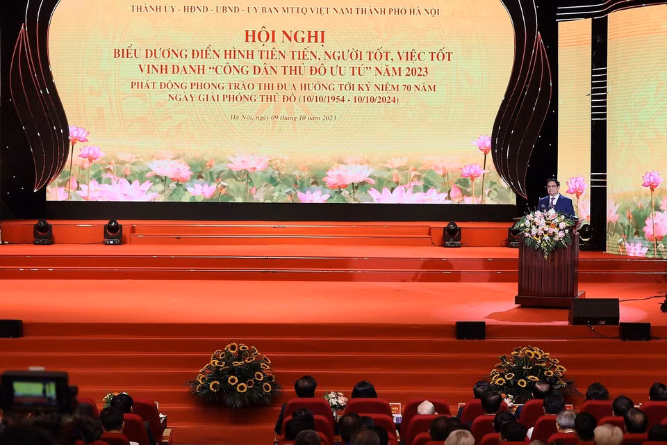 Thủ tướng Phạm Minh Chính phát biểu tại hội nghị. (Ảnh: Dương Giang/TTXVN)