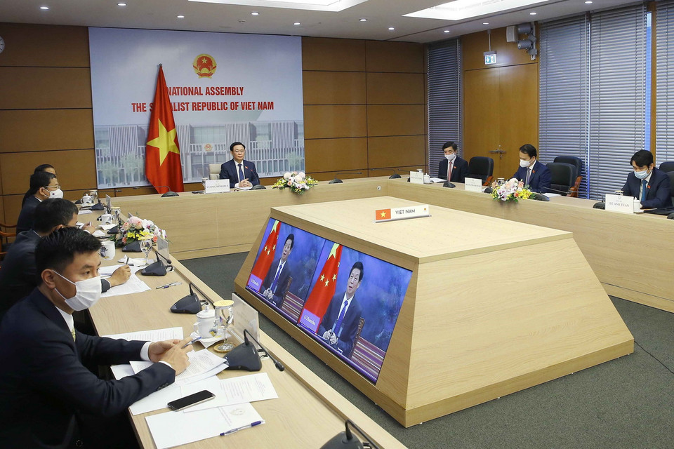 Quang cảnh hội đàm trực tuyến. (Ảnh: Doãn Tấn/TTXVN)