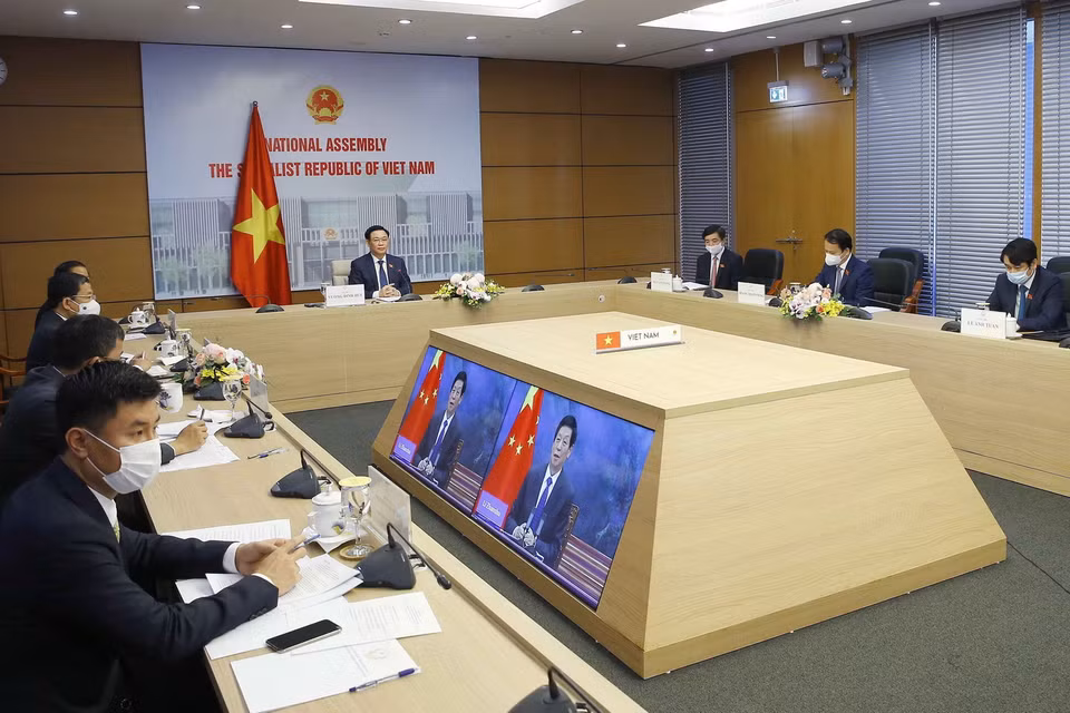 Quang cảnh hội đàm trực tuyến. (Ảnh: Doãn Tấn/TTXVN)