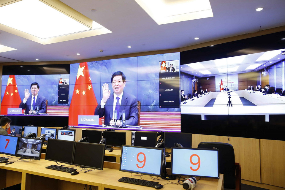 Quang cảnh hội đàm trực tuyến. (Ảnh: Doãn Tấn/TTXVN)